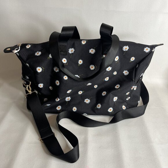 Alice + Olivia By Stacey Bendet Black Tote Bag Daisy Flowers 3 Straps Top Zip - Picture 2 of 10